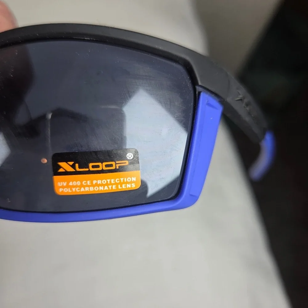 X-Loop Sports Sunglasses Black Blue Wrap Around UV400 Polycarbonate Lens Mens
